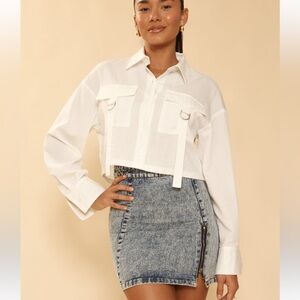 Women's White 2-Pocket Long Sleeved top Size S